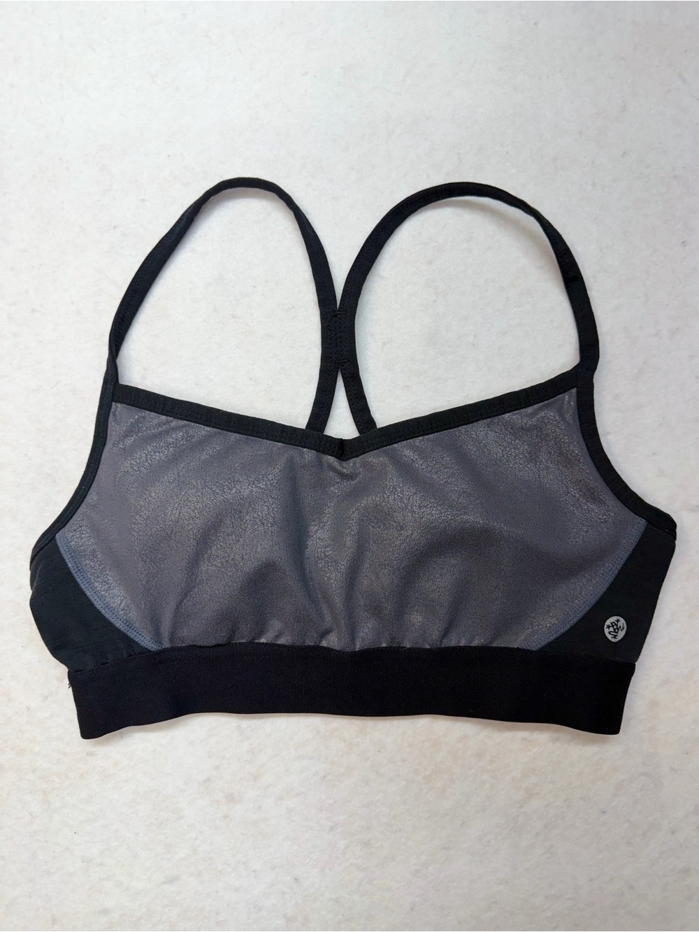 manduka Gray and Black Mesh Racerback Sports Bra p